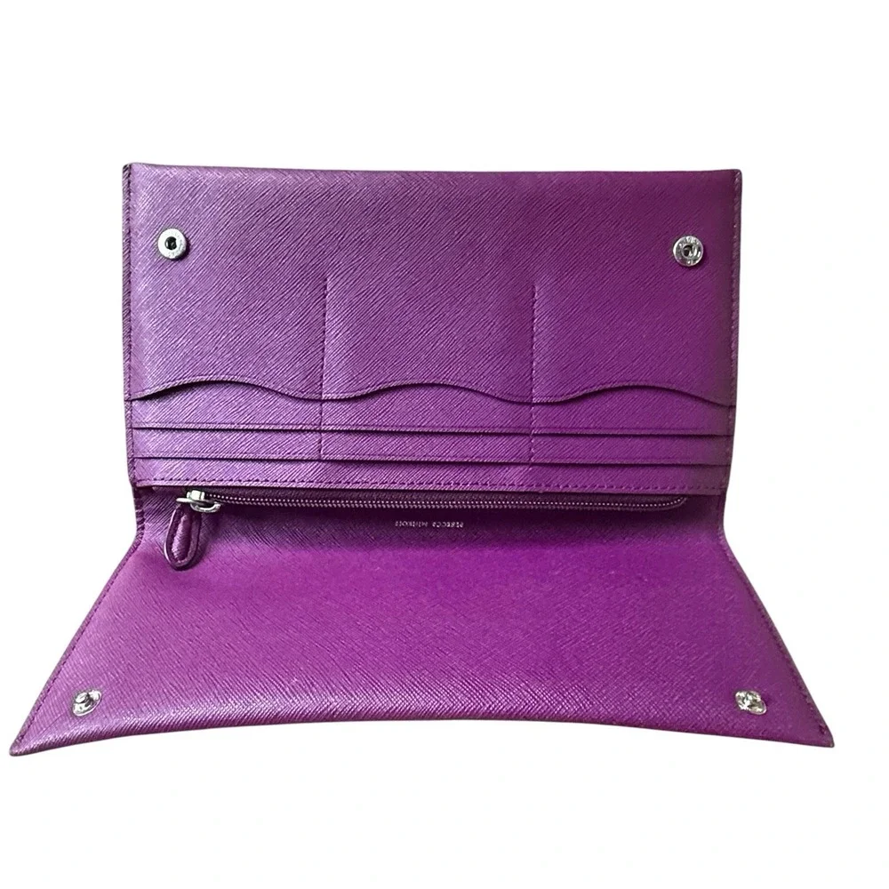 Rebecca Minkoff Purple Saffiano Leather Continental Wallet Clutch Snap Zip
